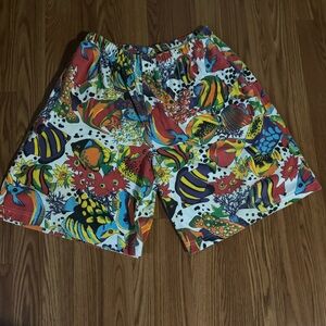 Vintage Lisa International Art Fish‎ Underwater Life Mosaic Shorts Sz L Cozy Y2k